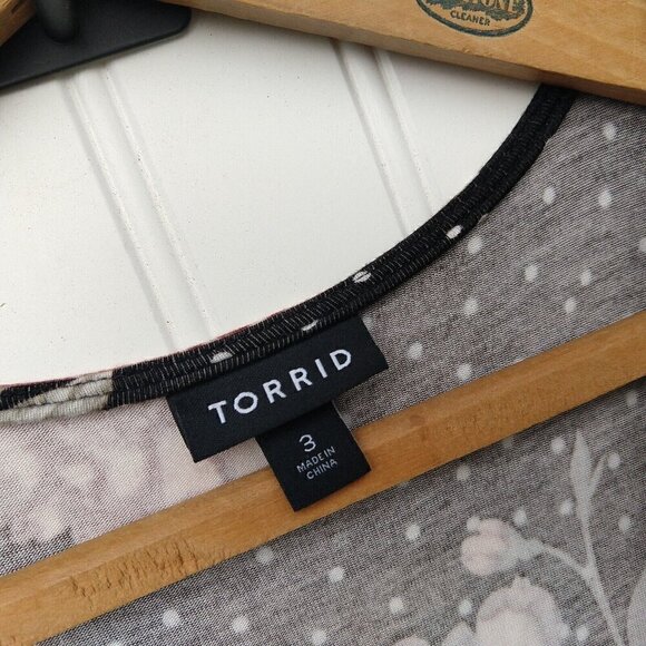 Torrid Mini Jersey Wrap Dress Plus Size 3X Black Polka Dot Floral Print Stretch - Picture 10 of 13